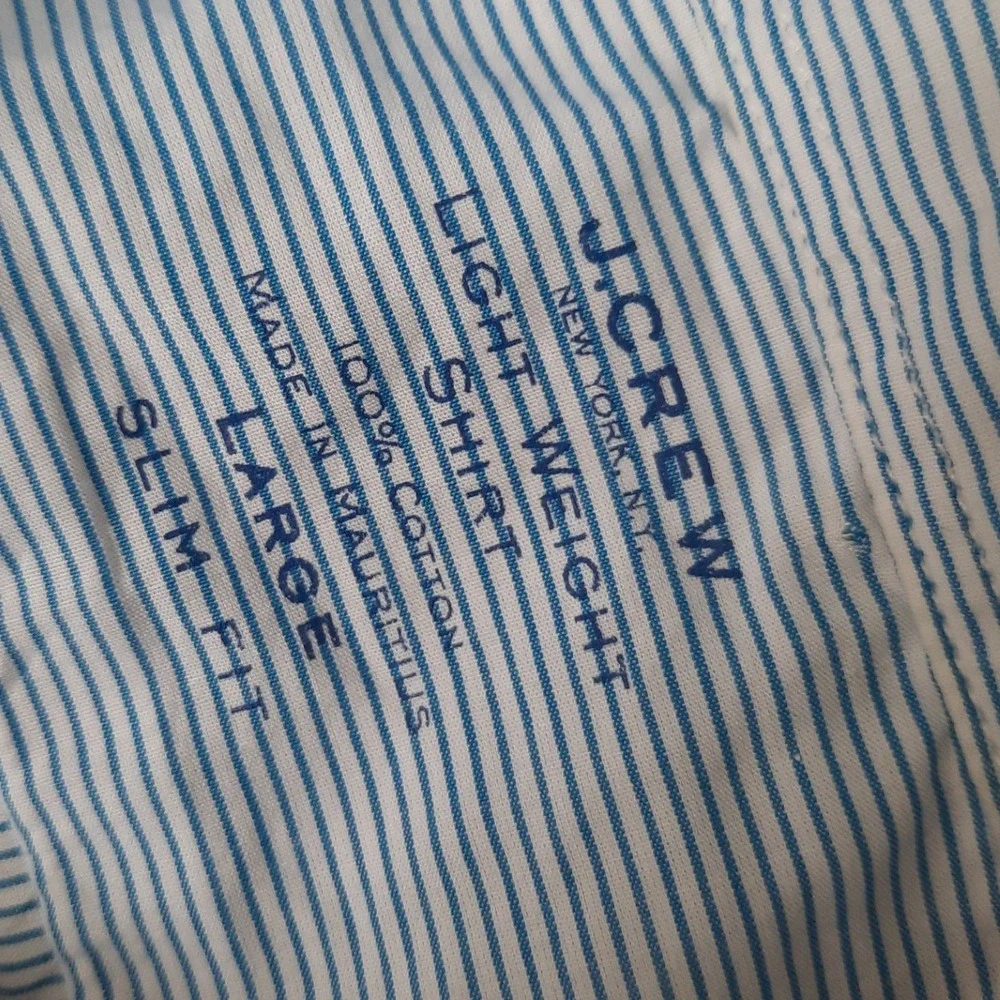 J.Crew Light Weight Shirt Mens Large Slim Fit Striped Blue Long Sleeve Cotton